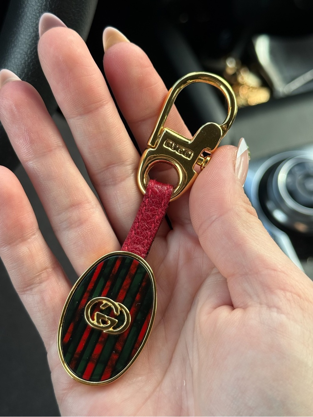 Vintage Gucci Keychain Italy Gold Red Leather in Original Box